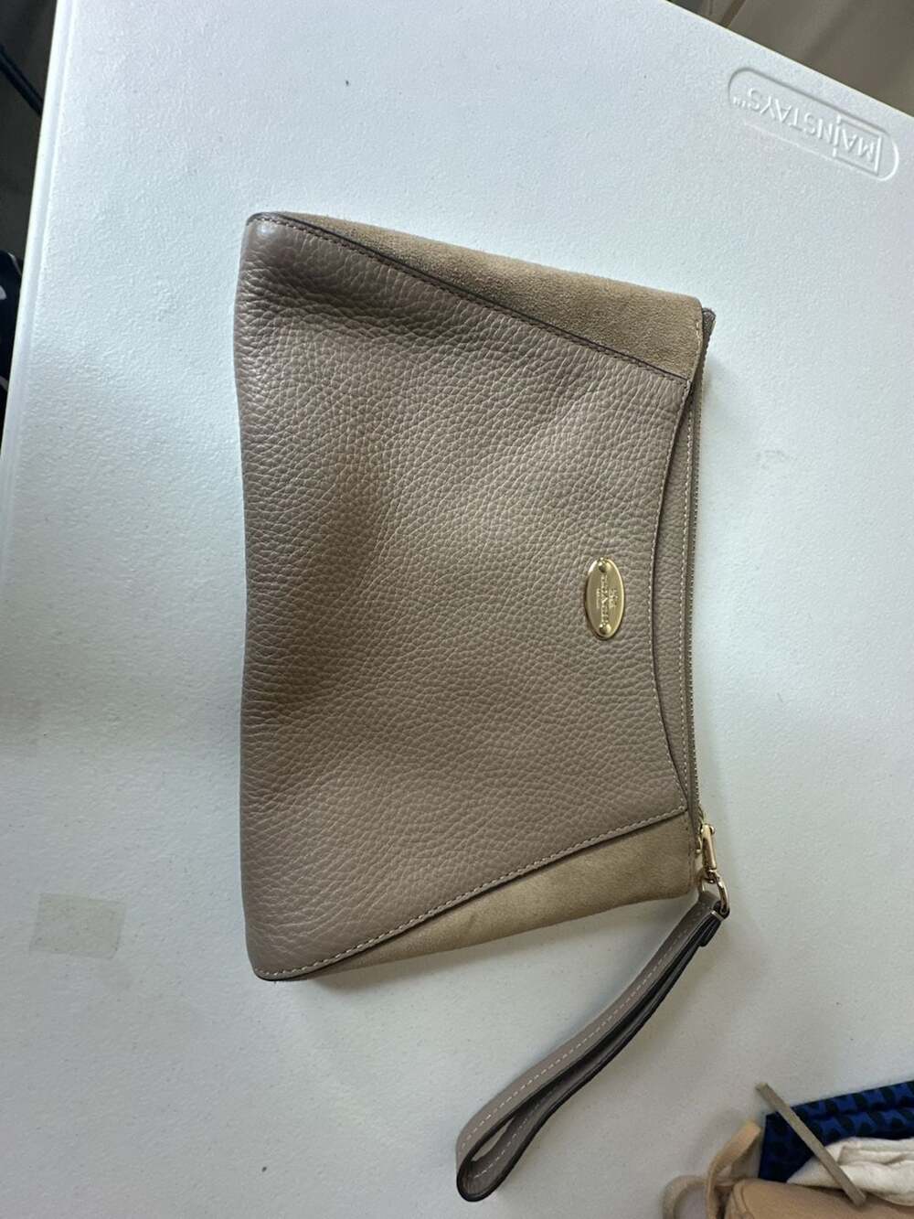 Coach Morgan Pebbled Leather Suede Clutch Wristlet Taupe